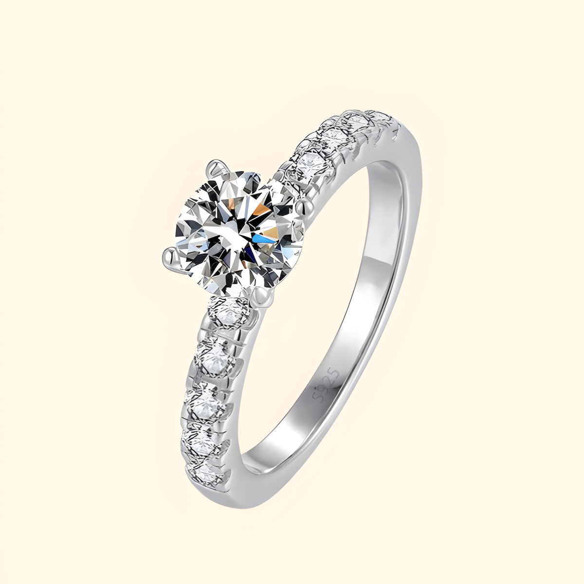 Silver Moissanite Pave Solitaire Ring