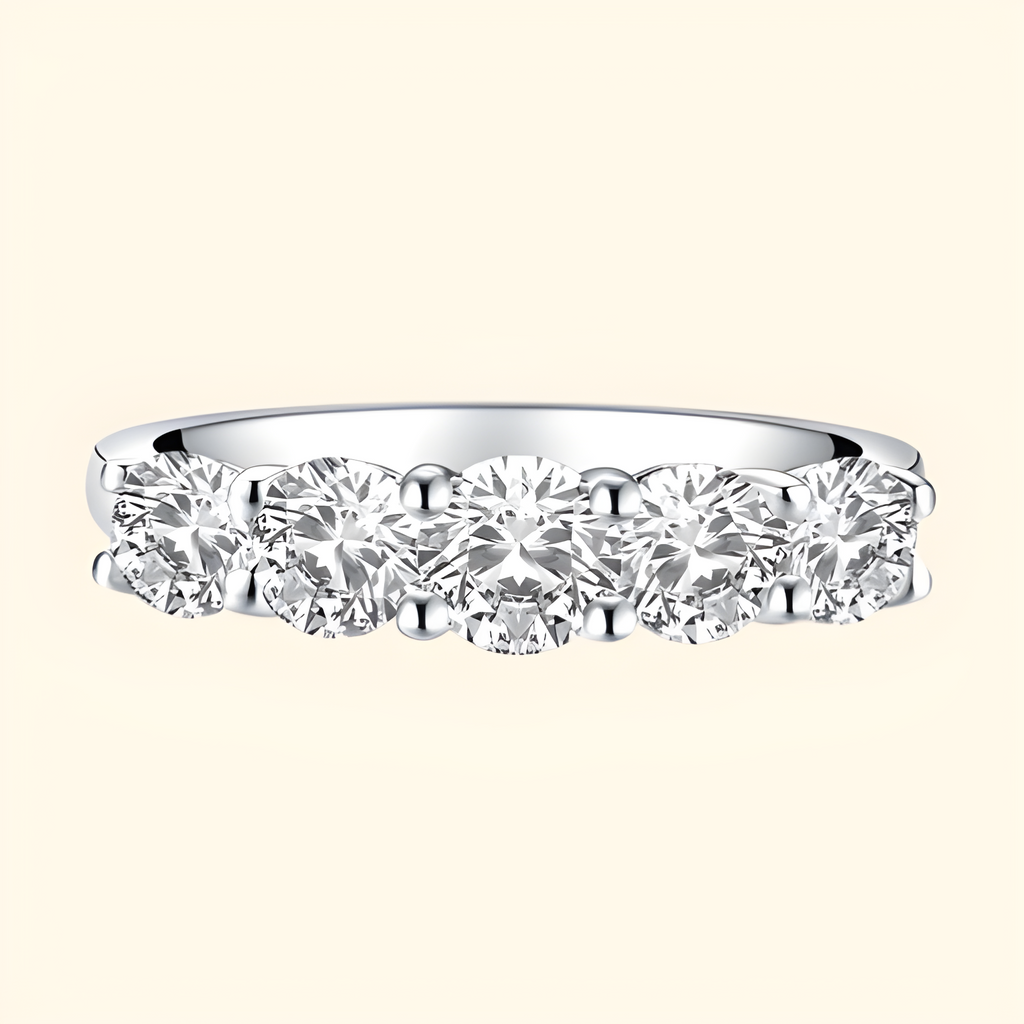 Silver Moissanite Five Stone Ring