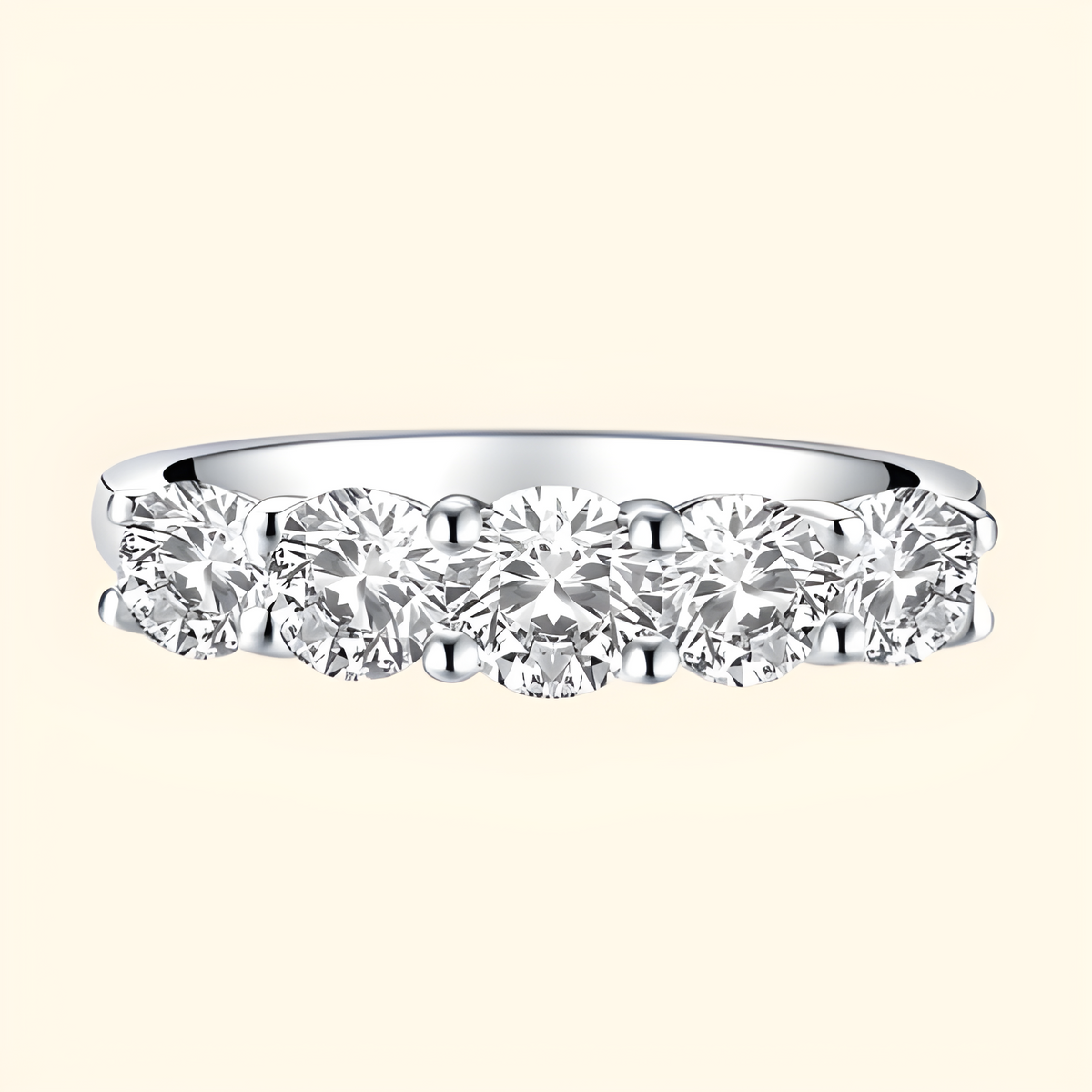 Silver Moissanite Five Stone Ring