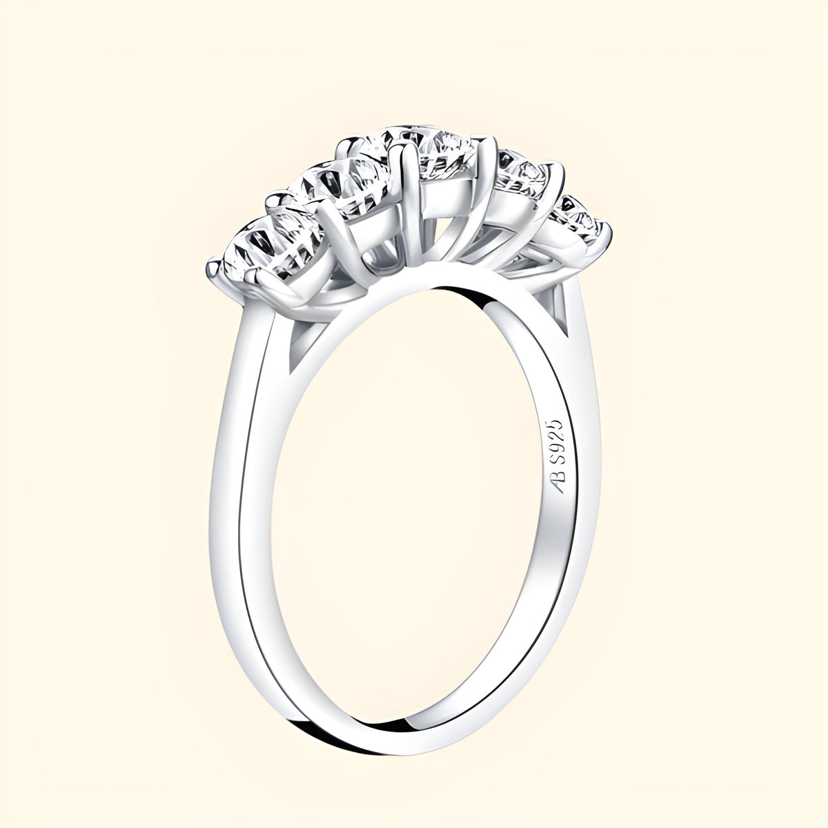 Silver Moissanite Five Stone Ring