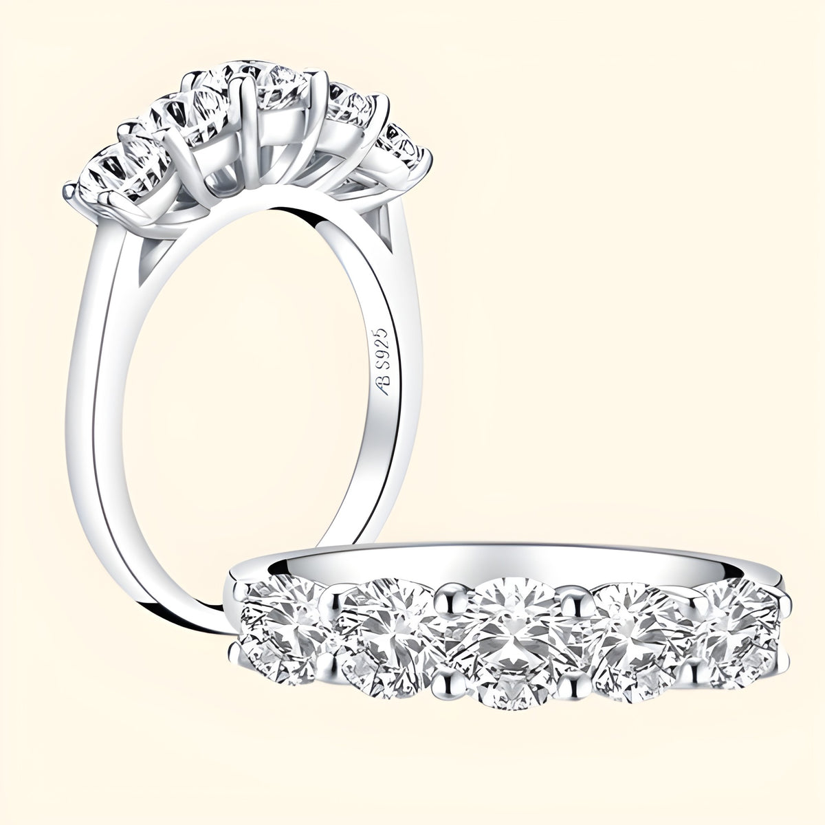 Silver Moissanite Five Stone Ring